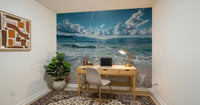 Blue horizon wall mural for dining area, simple home styling look