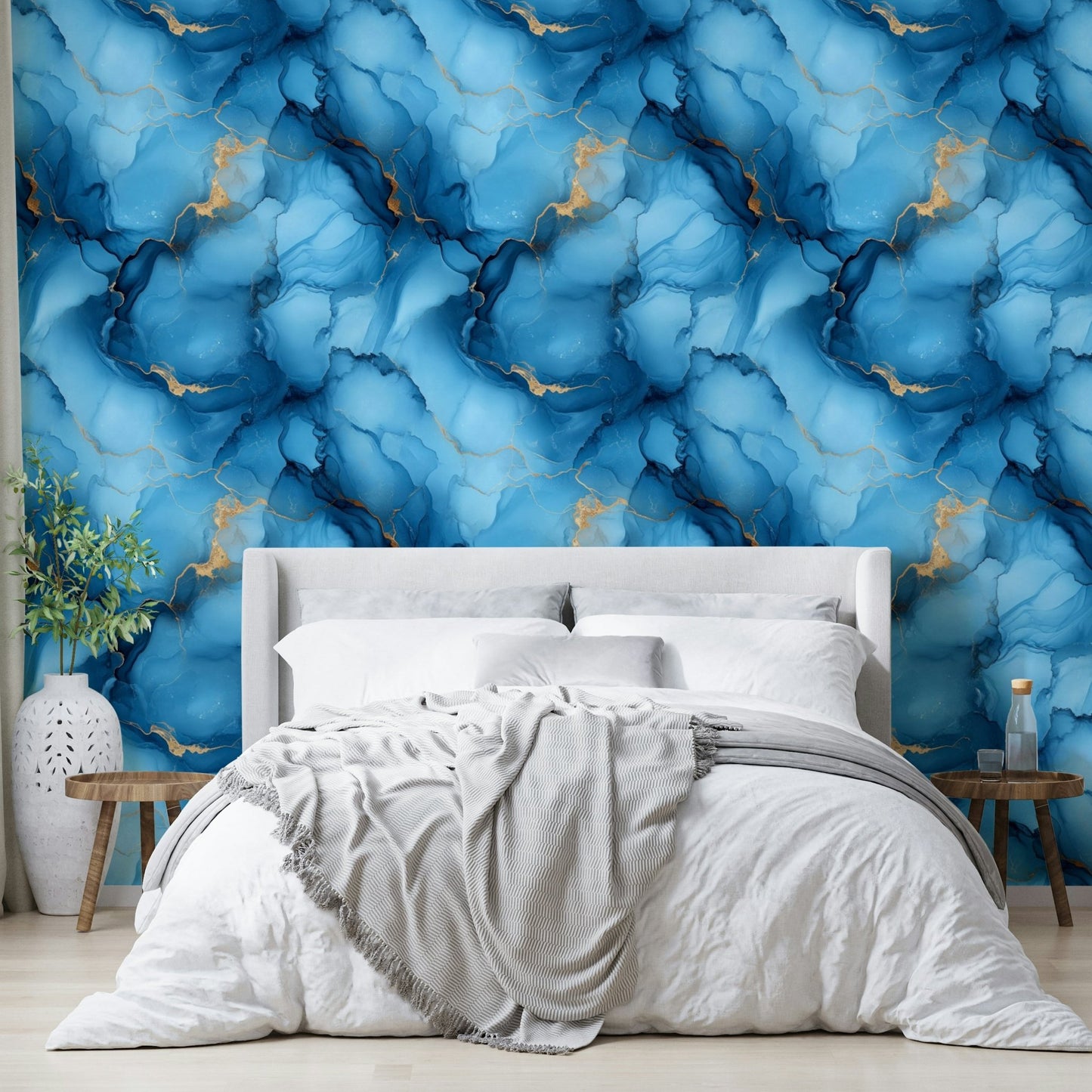 Abstract blue river pattern wallpaper for bedrooms


