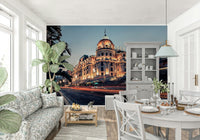 Seaside night mural in reading nook, deep color and modern style