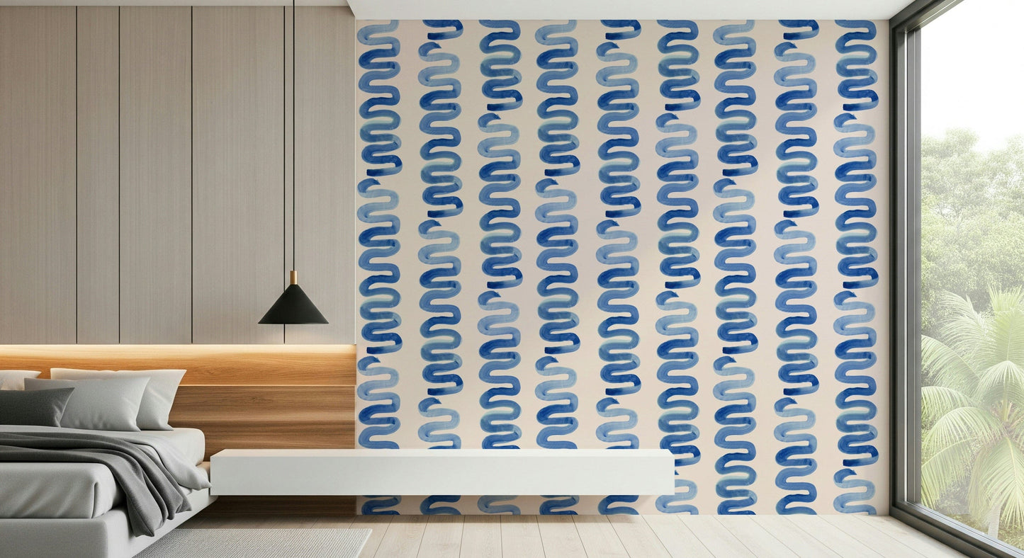 Abstract azure swirl design with smooth, fluid motion.