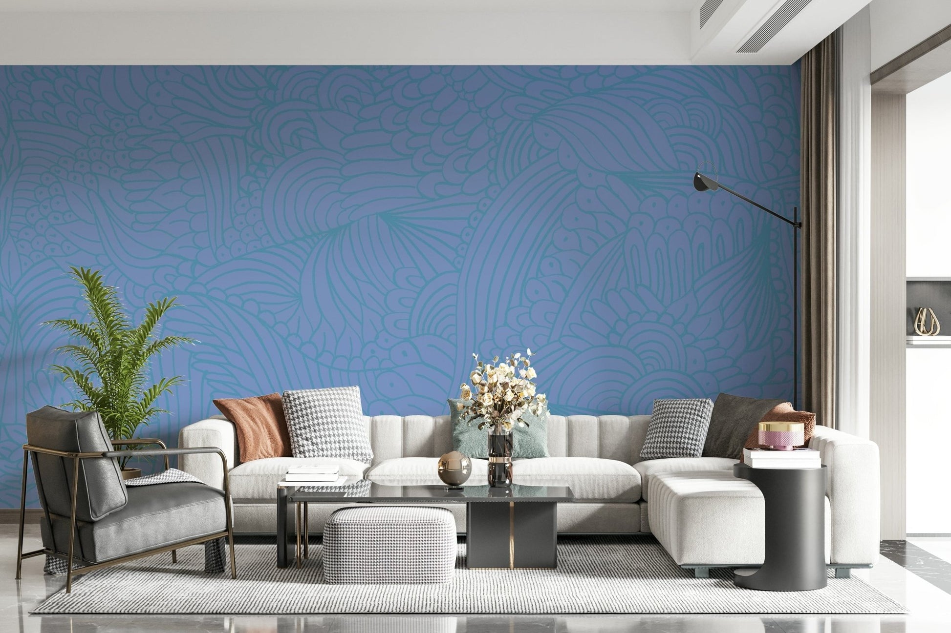 Elegant Azure Zen Doodle wallpaper Peaceful blue continuous flow art.