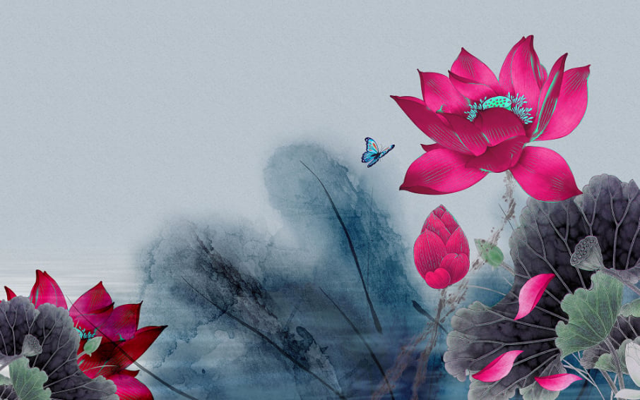 Red Water Lilies Wall Mural Wallpaper in your room