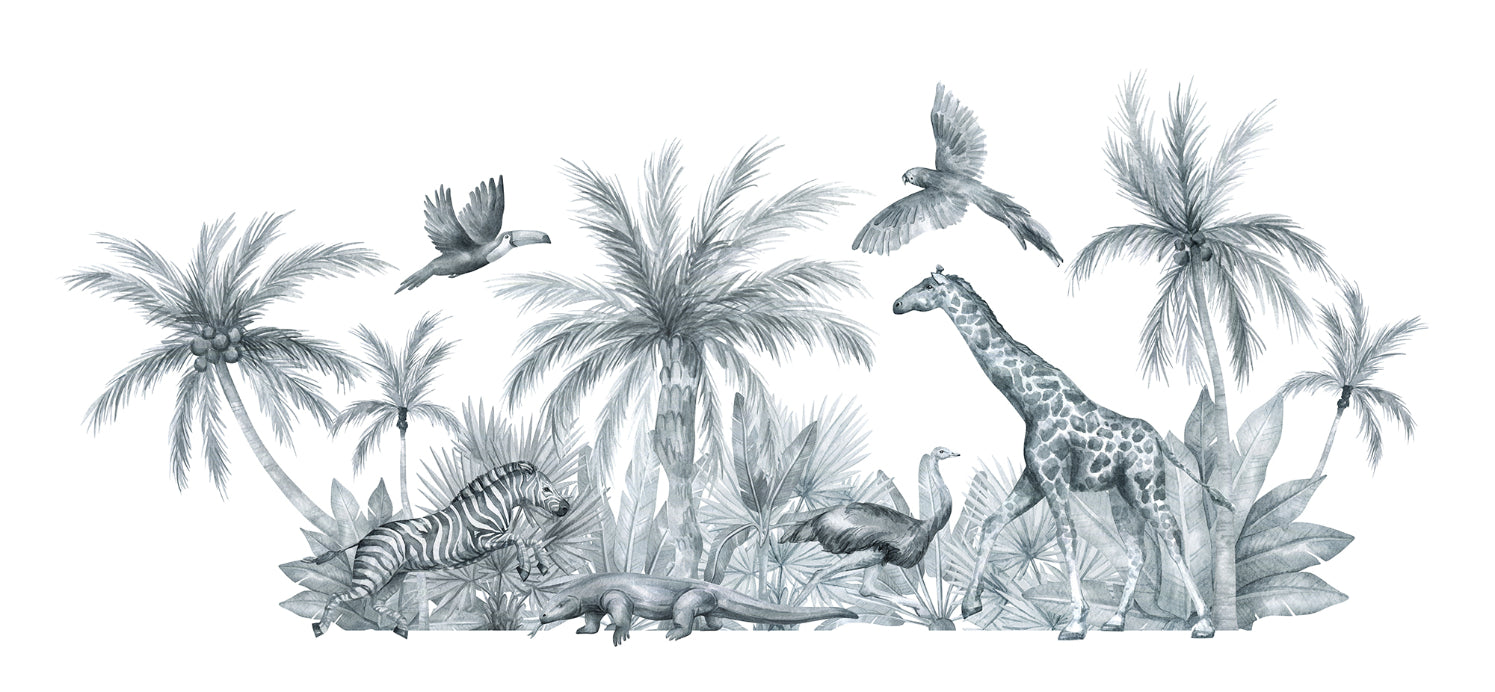 Watercolor Wild Animals Kids Room Wallpaper Wall Murals in your room — zoomed