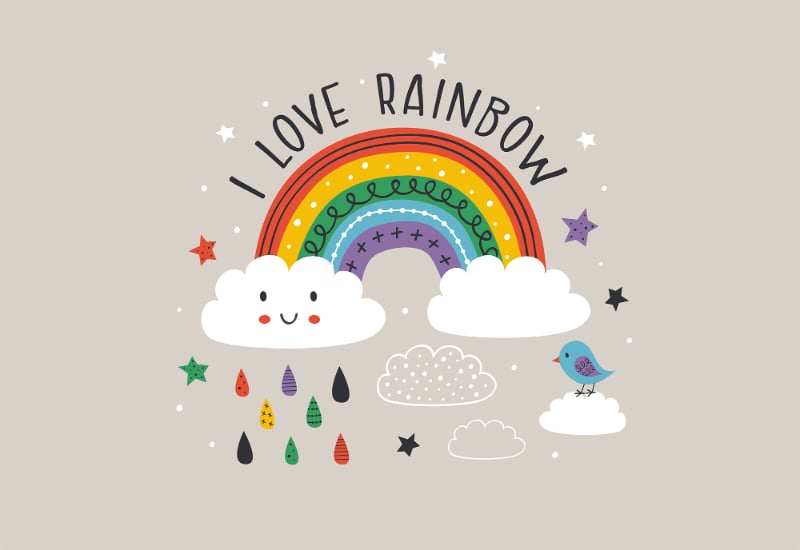 Colorful Rainbow & White clouds Wallpaper in your room