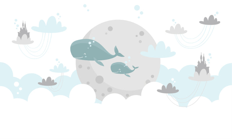 Magical Whale Castle Airborne Fantasy Wallpaper Mural in your room — zoomed