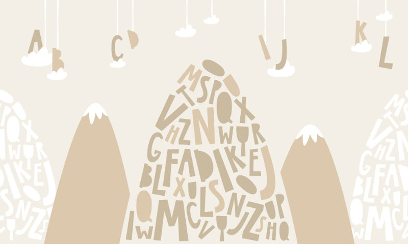 Soft Brown Color Alphabet Mountain Kids Wallpaper in your room — zoomed