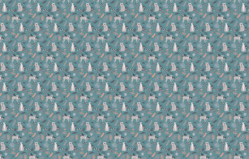 Lemurs with Tropical Palm Leaves Wallpaper in your room — zoomed