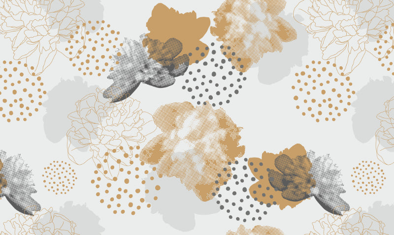 Gold Black Modern Floral Wallpaper Murals in your room — zoomed