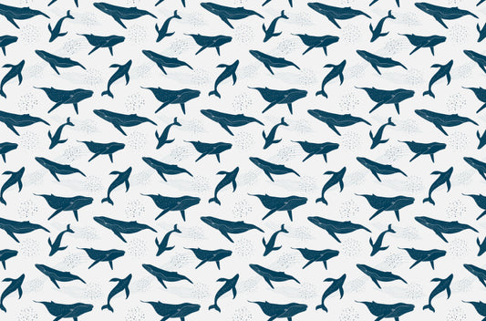 Monochrome Blue Whales Wallpaper