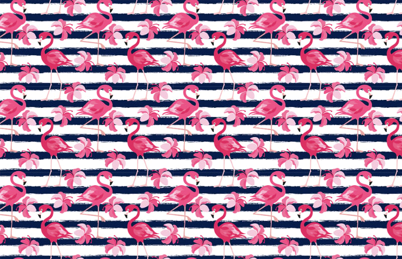 Blue Stripes & Pink Flamingo Wallpaper in your room