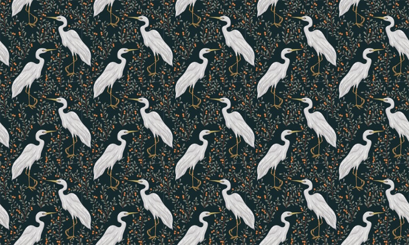 White Heron Bird & Cranberry Plant Wallpaper