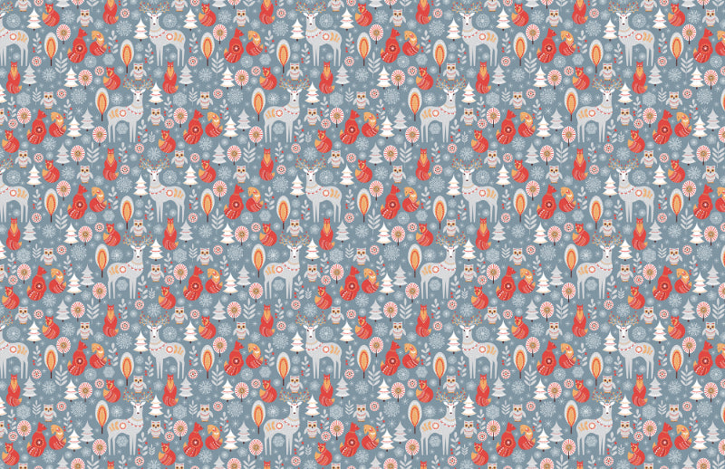Winter Forest Deer and Fox Wallpaper in your room — zoomed