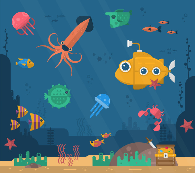 Sea Fishes & Submarine Wallpaper Murals