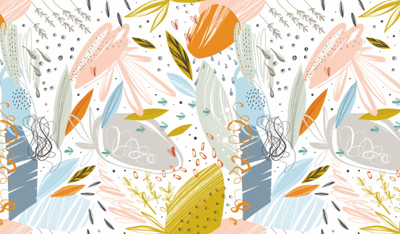 Colorful Floral Doodle Wallpaper in your room