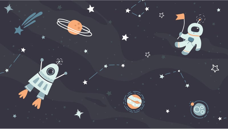 Kids Room Spaceship Rocket Wallpaper Murals in your room — zoomed