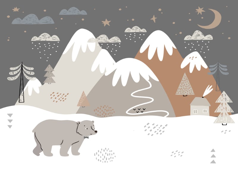 Kids Room Bear Snow Wallpaper Murals in your room — zoomed