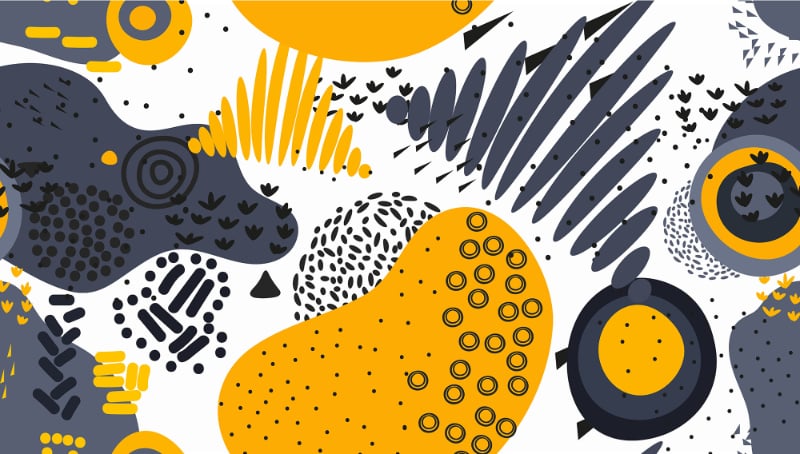 Blue and Yellow Abstract Shapes Wall Murals in your room — zoomed