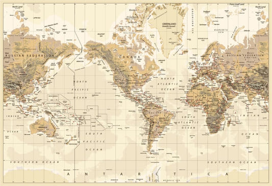Brown Vintage Worldmap Wall Murals