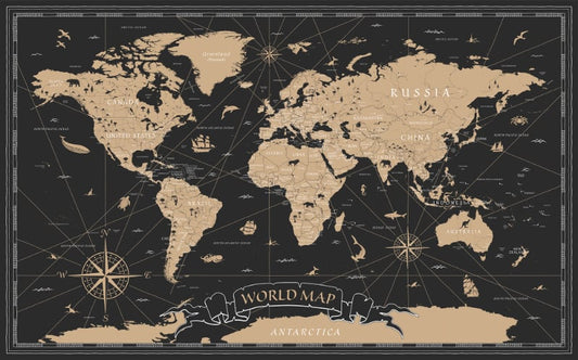Vintage Black Golden World Map Wallpaper Murals