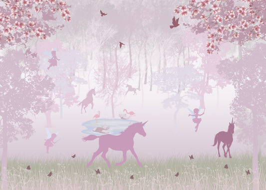 Pink Unicorn in Forest Wallpaper Mural