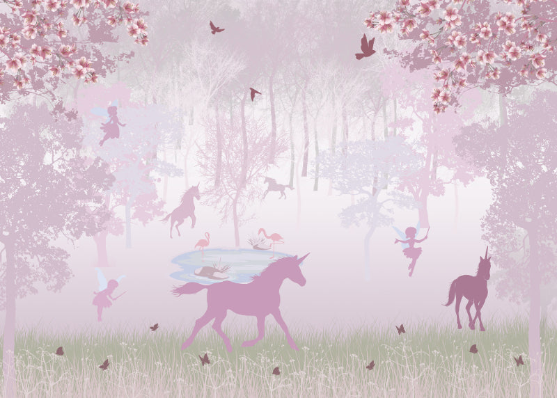 Pink Unicorn in Forest Wallpaper Mural in your room