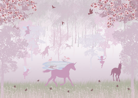 Pink Unicorn in Forest Wallpaper Mural