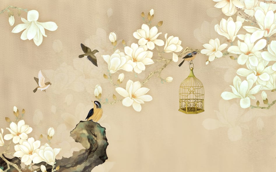 White Magnolia Flowers Wallpaper Murals in your room — zoomed