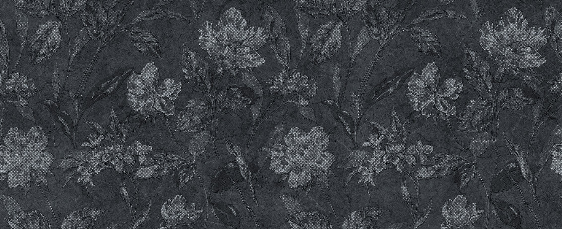Black Floral Wallpaper Mural in your room — zoomed