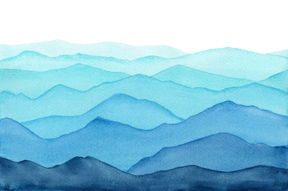 Blue Watercolor Waves Mountains Wallpaper Murals