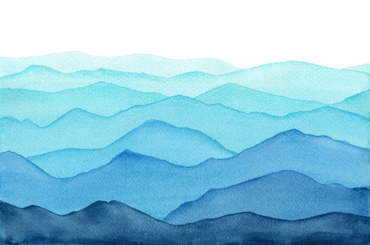 Blue Watercolor Waves Mountains Wallpaper Murals