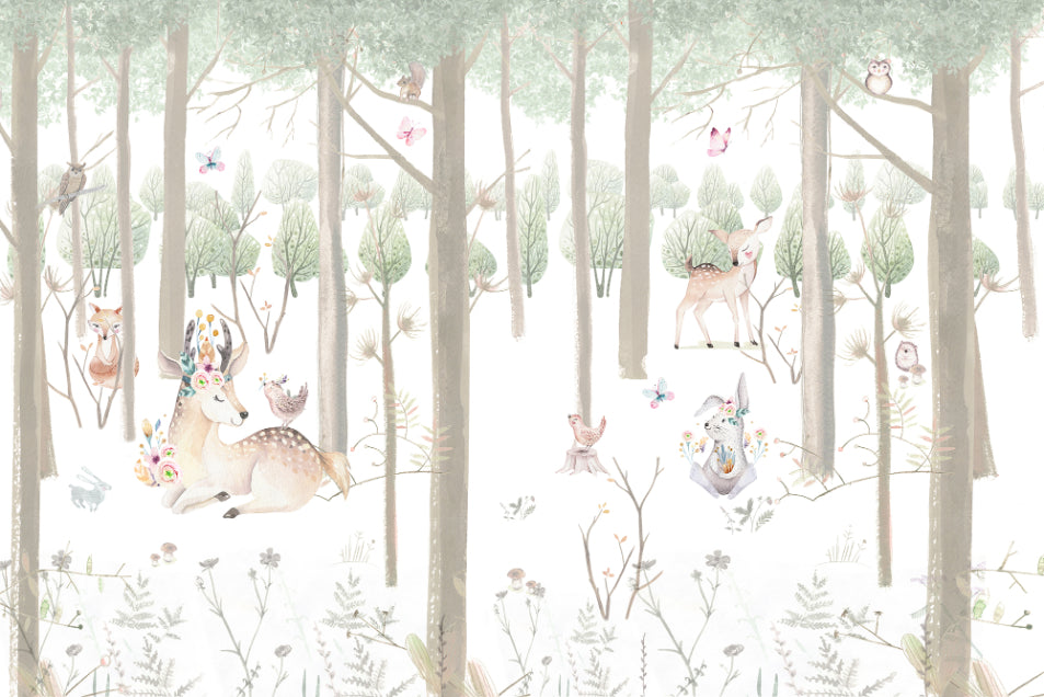 Watercolour Forest Animals Kids Wallpaper Murals in your room