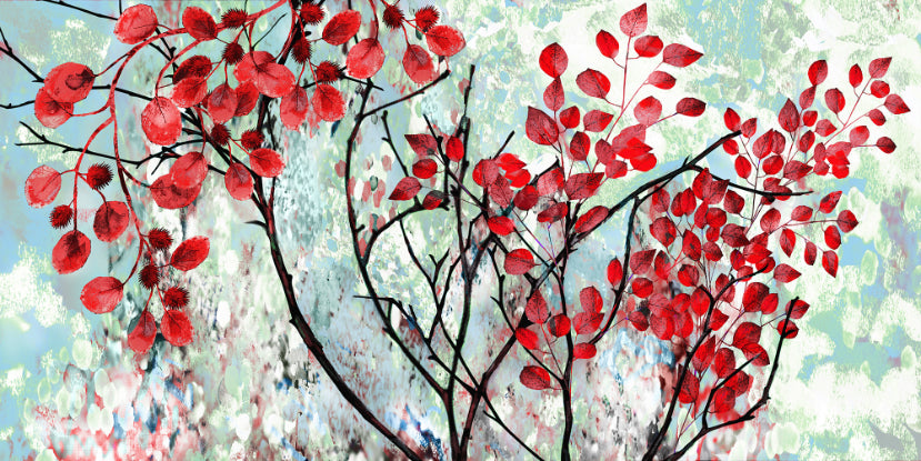 Oil Painted Red Leaves Wallpaper Murals