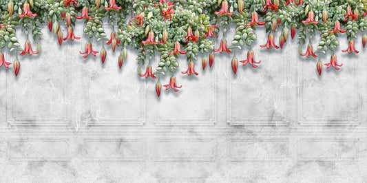 Hanging Exotic Flowers Concrete Gray Wall Murals