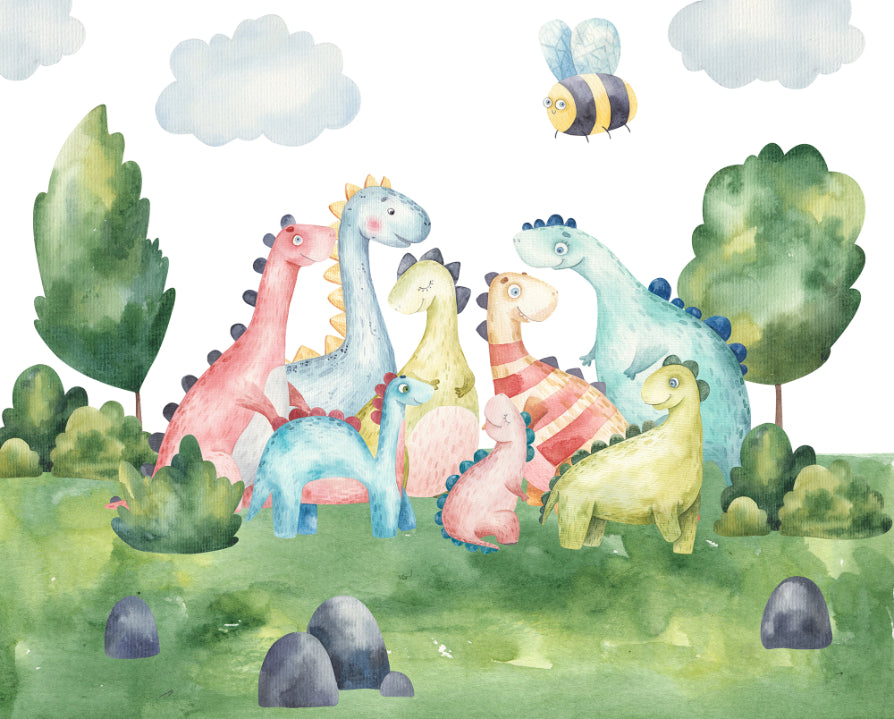 Playful watercolor dinosaur wallpaper Mural