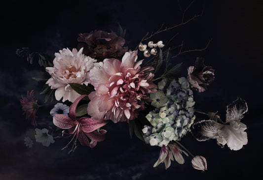 Dark vintage flower bunch wallpaper mural
