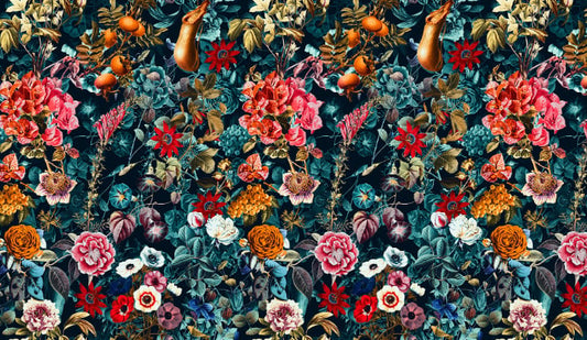 Dark Flower and Leaves Pattern Wallpaper