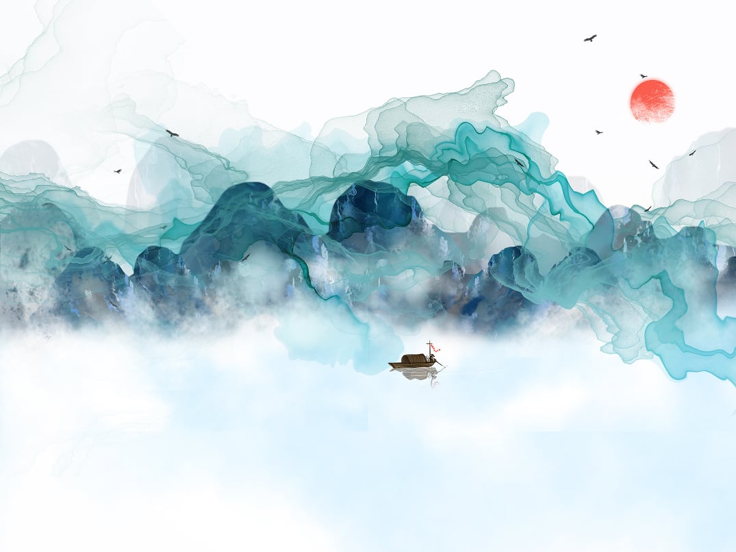 Abstract Mountain Scene Wallpaper Mural in your room — zoomed