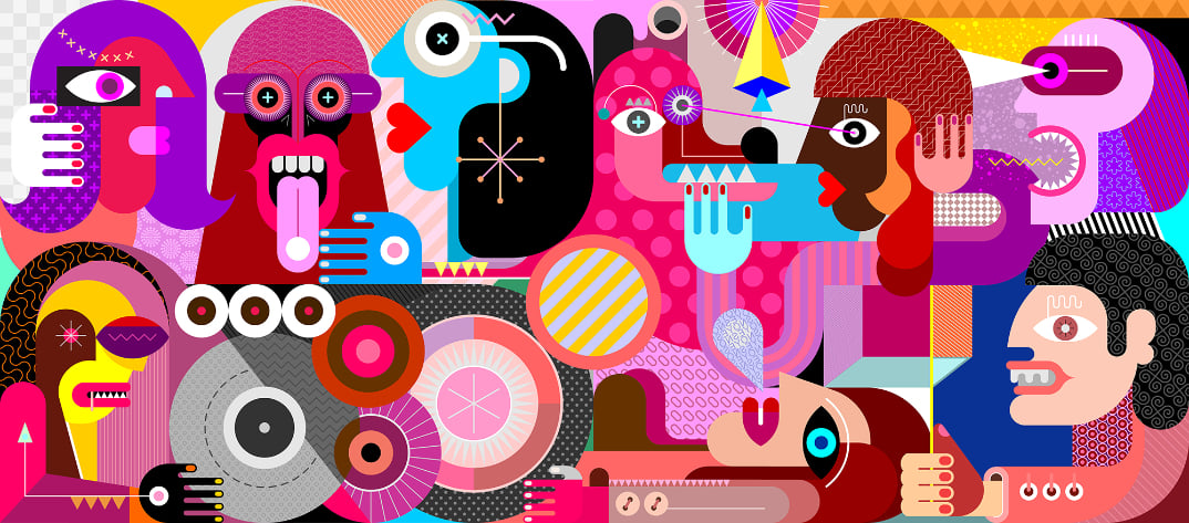 Abstract Designed Group of People Wall Murals