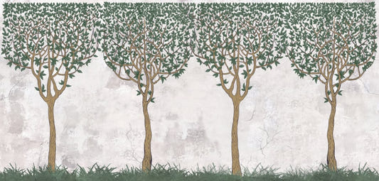 Green Painted Trees Concrete Wall Paper Murals
