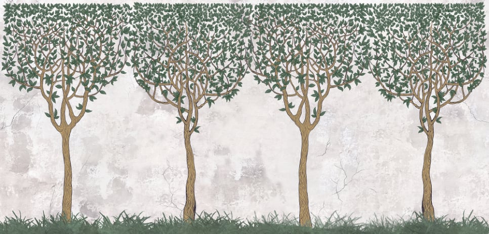 Green Painted Trees Concrete Wall Paper Murals in your room — zoomed