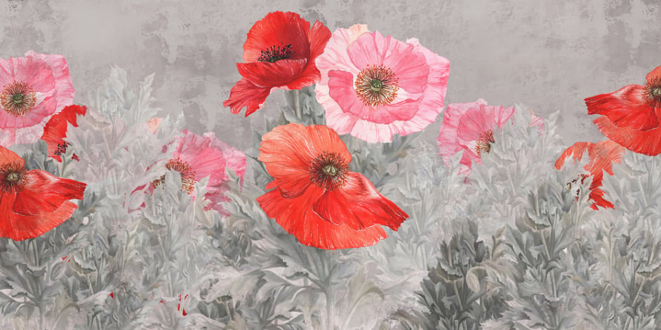Watercolor Red and Pink Flower Wallpaper in your room