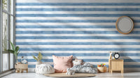 Blue White Watercolor Strips Wallpaper For Walls - Giffywalls