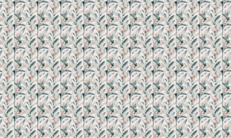 Tropical Palm Leaves White Repeat Pattern Wallpaper in your room — zoomed