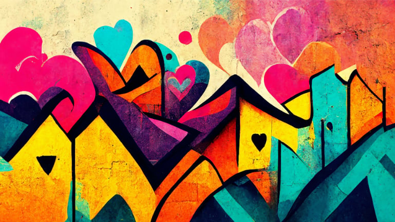Vibrant Urban Love Graffiti Wall Mural in your room — zoomed