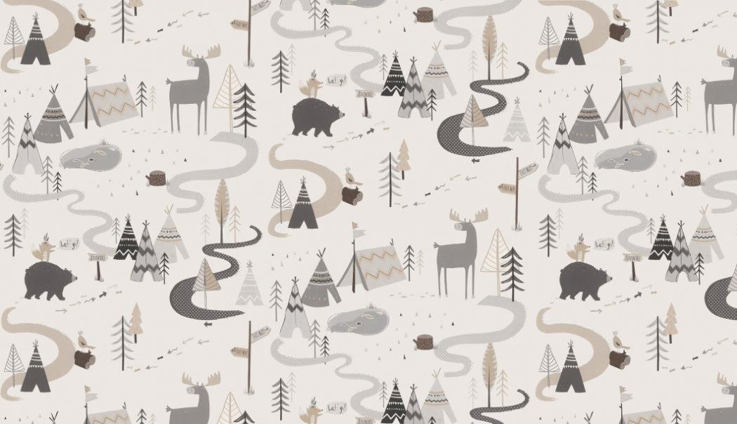 Woodland Adventure Animal Pattern Kids Wallpaper in your room