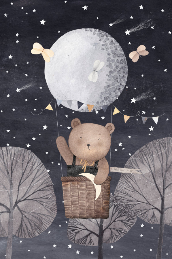 Starry Night Bear Balloon Wall Mural in your room