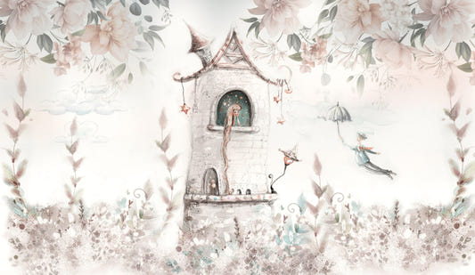 Floral Princess Tower Wallpaper for Kids