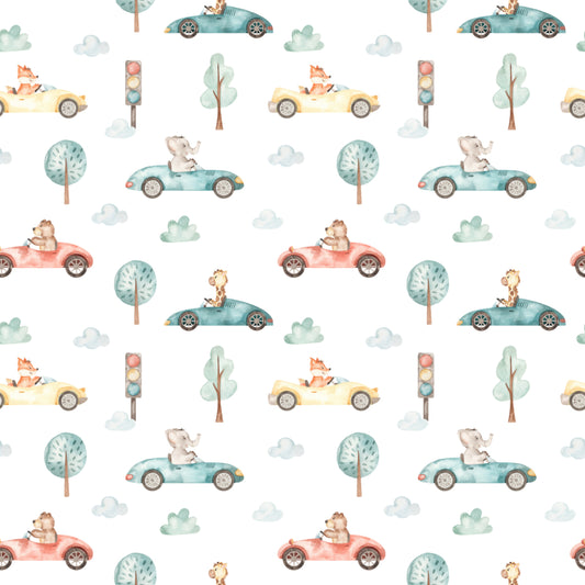 Animal Racers Watercolor Kids Wallpaper