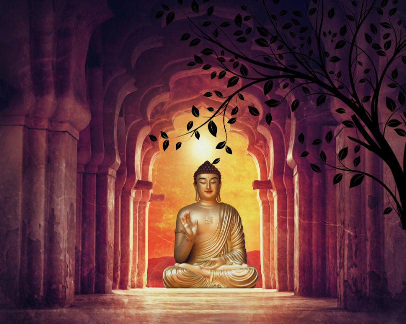 Ancient Temple Buddha Tree Wall Mural in your room — zoomed