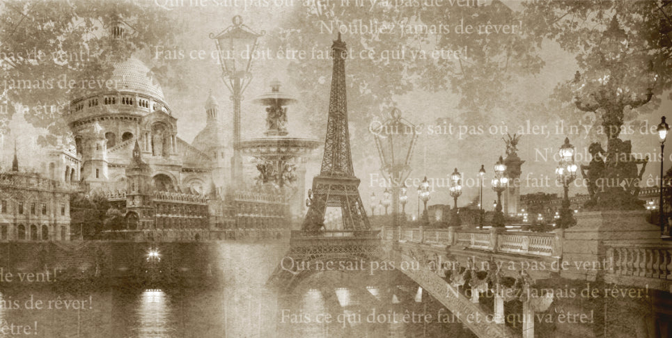 Vintage Paris Landmarks Collage Wall Mural in your room — zoomed